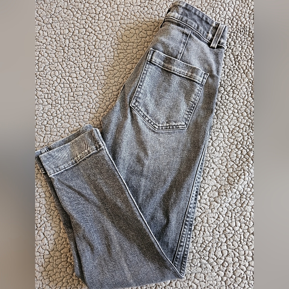 AMO Denim - AMO Button Front Audrey w/Snaps Slim Straight Jeans Black Gray Vixen, size 24